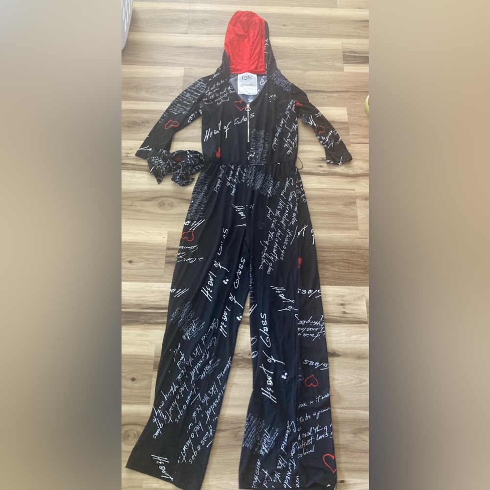 Blondie Lyric Culture Womens Hooded Print Jumpsuit Small